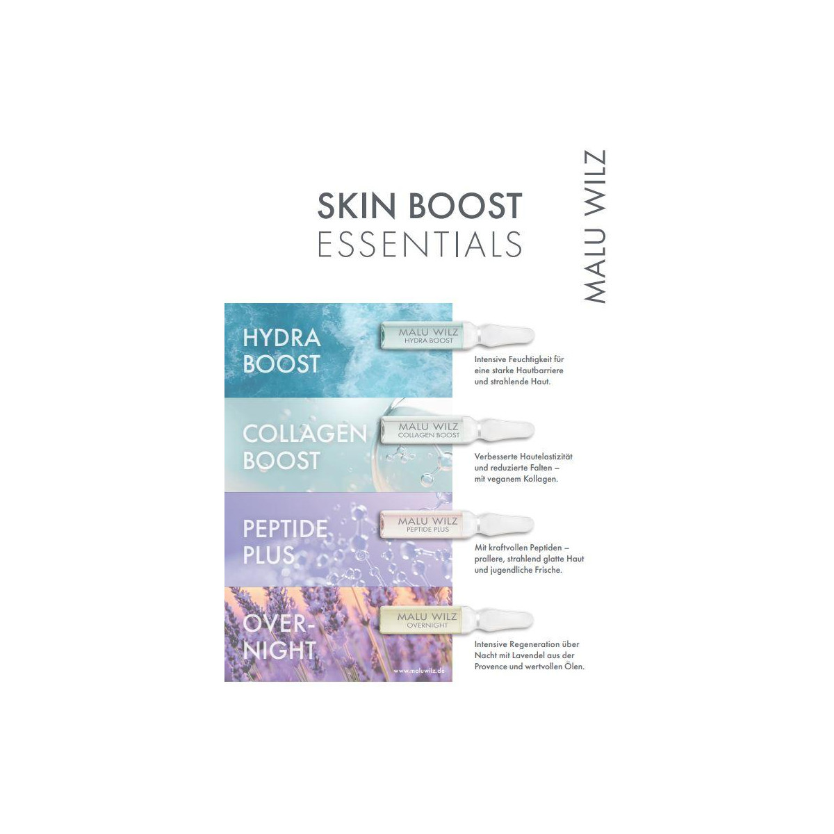 Poster Malu Wilz Pflege Behandlungswelten 2025 / Skin Boost Essentials A1